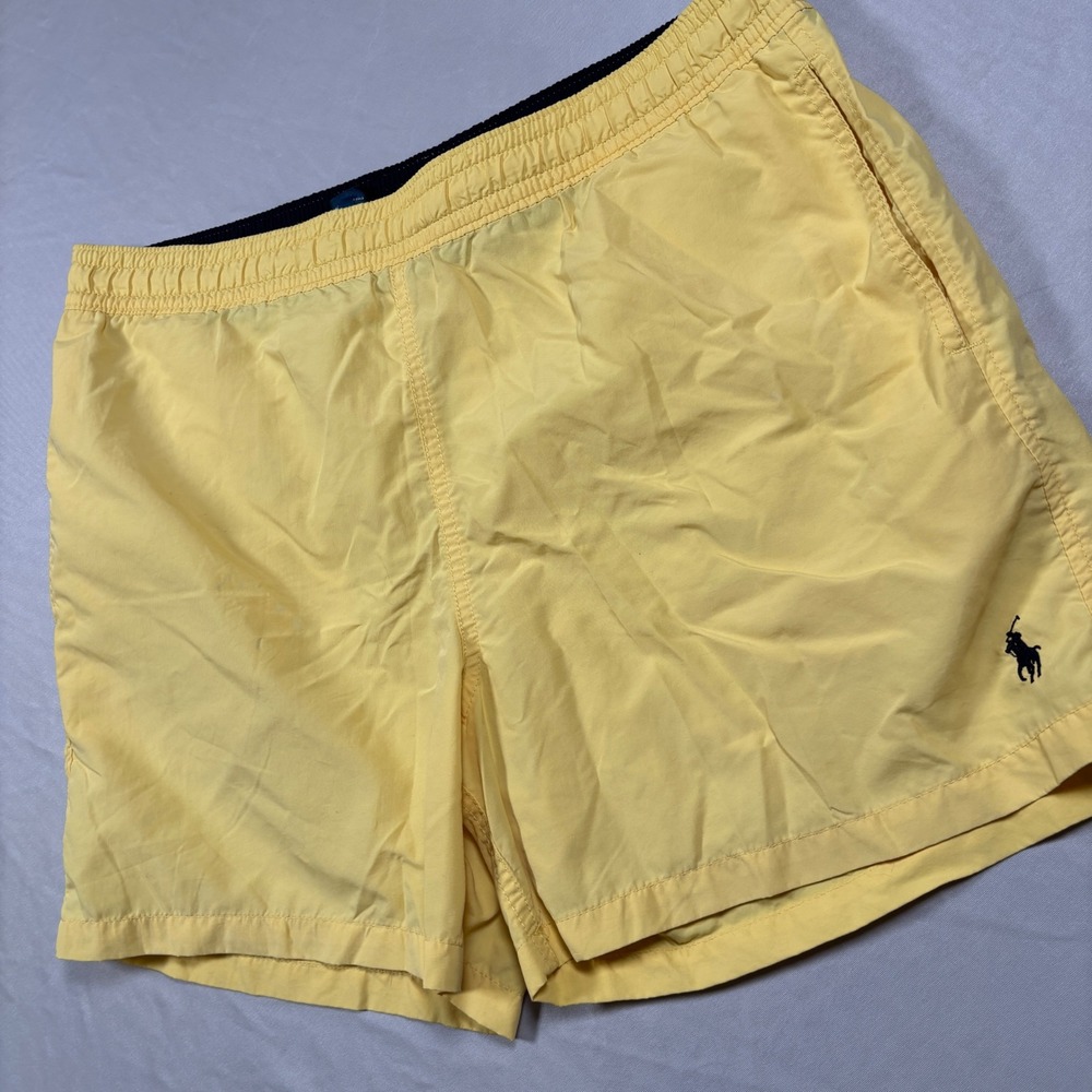 Polo Ralph‎ Lauren Swim Trunks Mens Medium Yellow Nylon Mesh Lined Pony Logo
